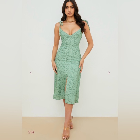 House of CB - ‘Cornelia’ Green Tonal Floral Midi Dress - Picture 4 of 16